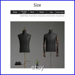 Fashion Canvas Men Mannequin,Half Body Adult Fabric Black Model Prop for Shirt Suit Window Display,Adjustable Adult Male Dress Form Torso