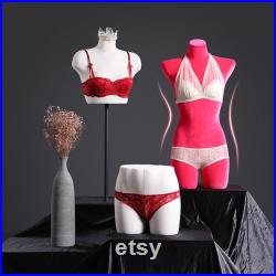 Fashion Female Underwear Mannequin,Adult Half Body Dress Form with Square Metal Base,Women Velvet Bust Hip Form for Lingerie Store Display