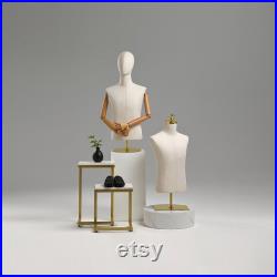 Fashion Half Body Male Fabric Mannequin,Adult Men Bust Stand Clothing Store Model Prop,Dress Form Torso for Window Suit and Gown Display