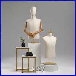 Fashion Half Body Male Fabric Mannequin,Adult Men Bust Stand Clothing Store Model Prop,Dress Form Torso for Window Suit and Gown Display