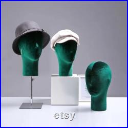 Fashion Velvet Head Mannequin,Wig Holder,Female Head Manikin Dress Form,Hat Display Holder,Flocking Head Band Stand with Metal Base