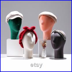 Fashion Velvet Head Mannequin,Wig Holder,Female Head Manikin Dress Form,Hat Display Holder,Flocking Head Band Stand with Metal Base