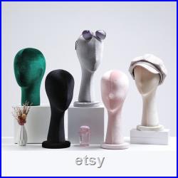 Fashion Velvet Head Mannequin,Wig Holder,Female Head Manikin Dress Form,Hat Display Holder,Flocking Head Band Stand with Metal Base