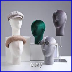 Fashion Velvet Head Mannequin,Wig Holder,Female Head Manikin Dress Form,Hat Display Holder,Flocking Head Band Stand with Metal Base