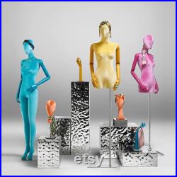 Fashionable Half Body Female Mannequin, Colorful Velvet Fabric Display Dress form Model for Boutique Display, Manikin Torso with Wooden Arm