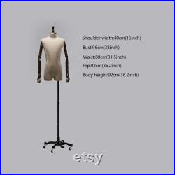 Fashionable Male Mannequin Half Body Male Model,Gray Torso with Wooden Crown Head Cover and Base,Clothing Display Mannequin Torso Dress Form