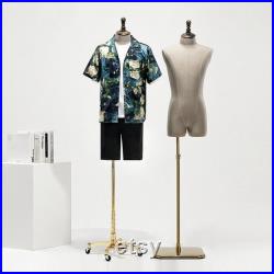 Fashionable Male Mannequin Half Body Male Model,Gray Torso with Wooden Crown Head Cover and Base,Clothing Display Mannequin Torso Dress Form