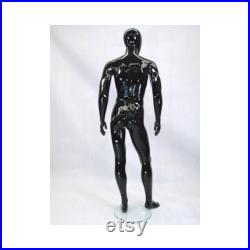 Fashionably Posed Mens Glossy Black Egg Head Full Body Mannequin with Base GM53BK1-S