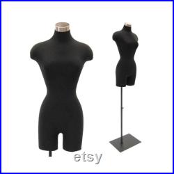 Female Adult Dress Form Mannequin Pinnable Black Torso with Shoulders and Thighs F2BLG