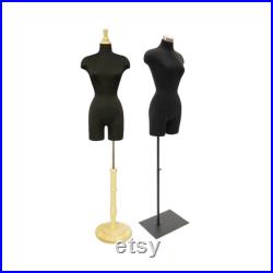 Female Adult Dress Form Mannequin Pinnable Black Torso with Shoulders and Thighs F2BLG