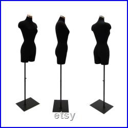 Female Adult Dress Form Mannequin Pinnable Black Torso with Shoulders and Thighs F2BLG