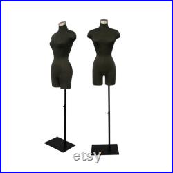 Female Adult Dress Form Mannequin Pinnable Black Torso with Shoulders and Thighs F2BLG