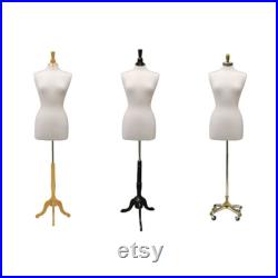 Female Adult Dress Form Mannequin Pinnable White Linen Torso Size 6 8 with Base F6 8LW
