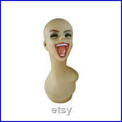 Female Adult Fiberglass Realistic Fleshtone Laughing Smiling Mannequin Head Display (2 Pack) Y5LE
