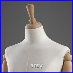 Female Adult mannequin torso with Stand, half body Woman Display Linen Dress Form Adjustable Height,Flexible Wooden Arms for clothing.