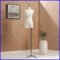 Female Adult mannequin torso with Stand, half body Woman Display Linen Dress Form Adjustable Height,Flexible Wooden Arms for clothing.