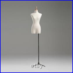 Female Adult mannequin torso with Stand, half body Woman Display Linen Dress Form Adjustable Height,Flexible Wooden Arms for clothing.