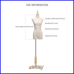 Female Display Dress Form With Wooden Hands, Half Body Women Torso Dress Form with Head, Window Display Store Model with Wooden Base Beige