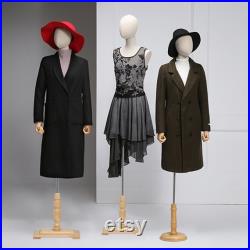 Female Display Dress Form With Wooden Hands, Half Body Women Torso Dress Form with Head, Window Display Store Model with Wooden Base Beige