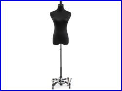 Female Display Dress Form in Black Jersey on Heavy Duty Metal Rolling Base by TSC