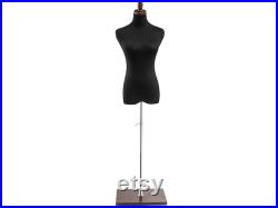 Female Display Dress Form in Black Jersey on Modern Wood Flat Base by TSC