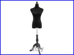Female Display Dress Form in Black Jersey on Traditional Wood Tripod Base by TSC
