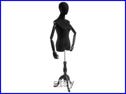 Female Display Dress Form in Black Jersey on Traditional Wood Tripod Base by TSC (Arms and Head Edition)