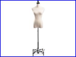 Female Display Dress Form in Natural Canvas on Heavy Duty Metal Rolling Base by TSC