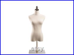 Female Display Dress Form in Natural Canvas on Metal Tabletop Base by TSC