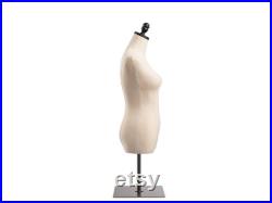 Female Display Dress Form in Natural Canvas on Metal Tabletop Base by TSC