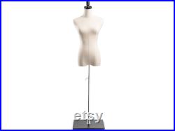 Female Display Dress Form in Natural Canvas on Modern Wood Flat Base by TSC