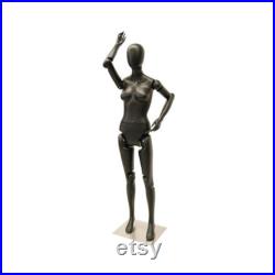Female Full Body Egg Head Flexible Matte Black Fiberglass Mannequin with Base FFXBEG