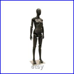 Female Full Body Egg Head Flexible Matte Black Fiberglass Mannequin with Base FFXBEG