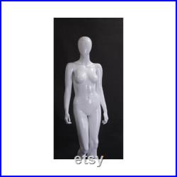 Female Full Body Egg Head Mannequin in Stylish Pose Glossy White Fiberglass with Included Base LISA9EG