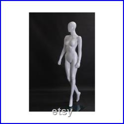 Female Full Body Egg Head Mannequin in Stylish Pose Glossy White Fiberglass with Included Base LISA9EG