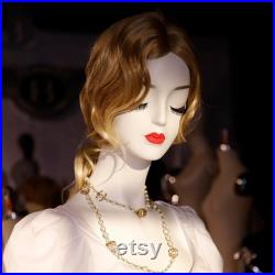 Female Full Body Mannequin with Wig, Fiberglass White Makeup Woman Model Display Props for Wedding Dress Store,Window Display Dress Form