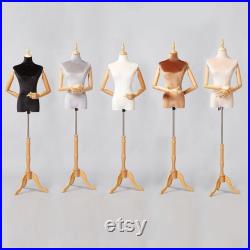 Female Half Body Display Dress Form Mannequin ,Adjustable Velvet Fabric Mannequin Torso, Female Dummy Fabric Dress Form Sewing Suit Model
