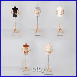 Female Half Body Display Dress Form Mannequin ,Adjustable Velvet Fabric Mannequin Torso, Female Dummy Fabric Dress Form Sewing Suit Model