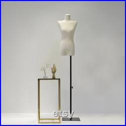 Female Half Body Fabric Mannequin,Adult Women Flat Shoulder Model Props with Flexible Wood Arms,Window Dress Form for Clothing Display