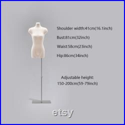 Female Half Body Mannequin, Clothing Display Model Body Stand,Suede Torso Dress Form,Wooden Arms and Base for Clothing Dress Store Display,