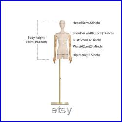 Female Half Body Mannequin with Gold Base,Detachable Head,Wooden Hands and Golden Adjustable Height Stand,Suede Female Mannequin Dress Form