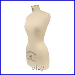 Female Headless Dress Form, Fiberglass Cotton Linen Fabric Sewing Mannequin with Golden Neck Cover and Golden Square Metal Base, No Logo