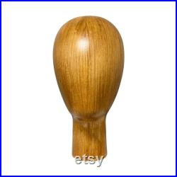 Female Male Kids Wooden Head Mannequin, Ancient Hand Brush Dark Brown Color Wooden Head Mannequin for Hat Wig Home Display, Jewelry Holder