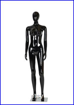 Female Mannequin Full Body with Head and Arm, Color, Shiny Black, metal stand 72 inches tall, plastic, detachable parts