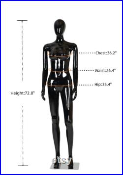 Female Mannequin Full Body with Head and Arm, Color, Shiny Black, metal stand 72 inches tall, plastic, detachable parts
