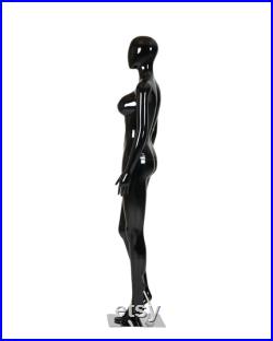 Female Mannequin Full Body with Head and Arm, Color, Shiny Black, metal stand 72 inches tall, plastic, detachable parts