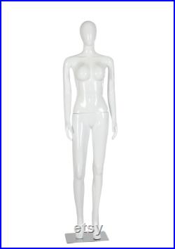 Female Mannequin Full Body with Head and Arm, Color, Shiny White, metal stand 72 inches tall, plastic, detachable parts