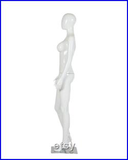 Female Mannequin Full Body with Head and Arm, Color, Shiny White, metal stand 72 inches tall, plastic, detachable parts