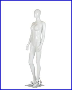 Female Mannequin Full Body with Head and Arm, Color, Shiny White, metal stand 72 inches tall, plastic, detachable parts