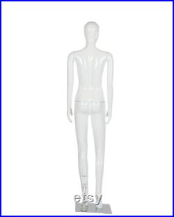 Female Mannequin Full Body with Head and Arm, Color, Shiny White, metal stand 72 inches tall, plastic, detachable parts